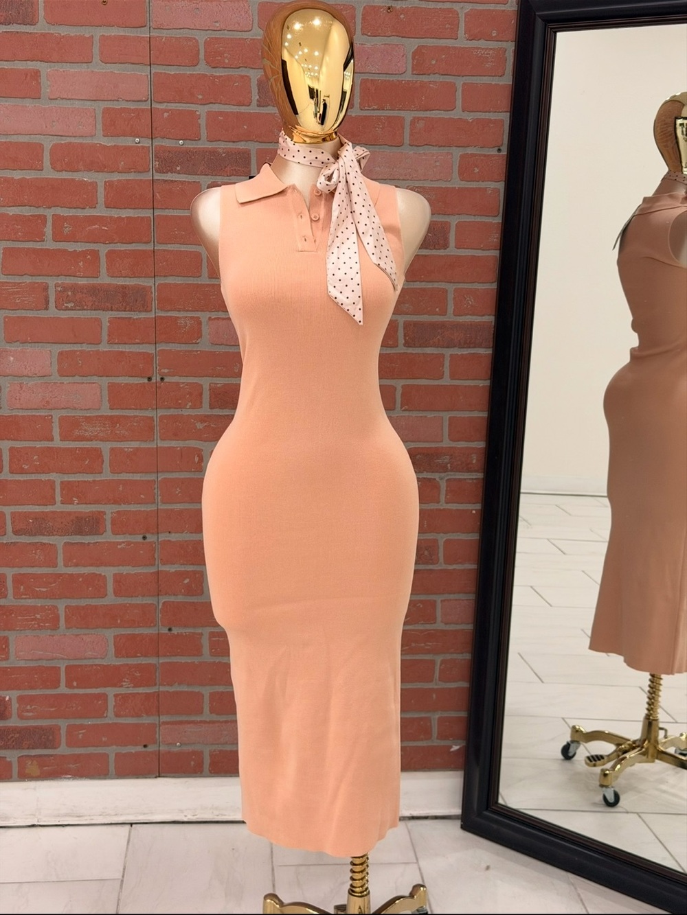 Sleeveless Polo Maxi Dress in Peach